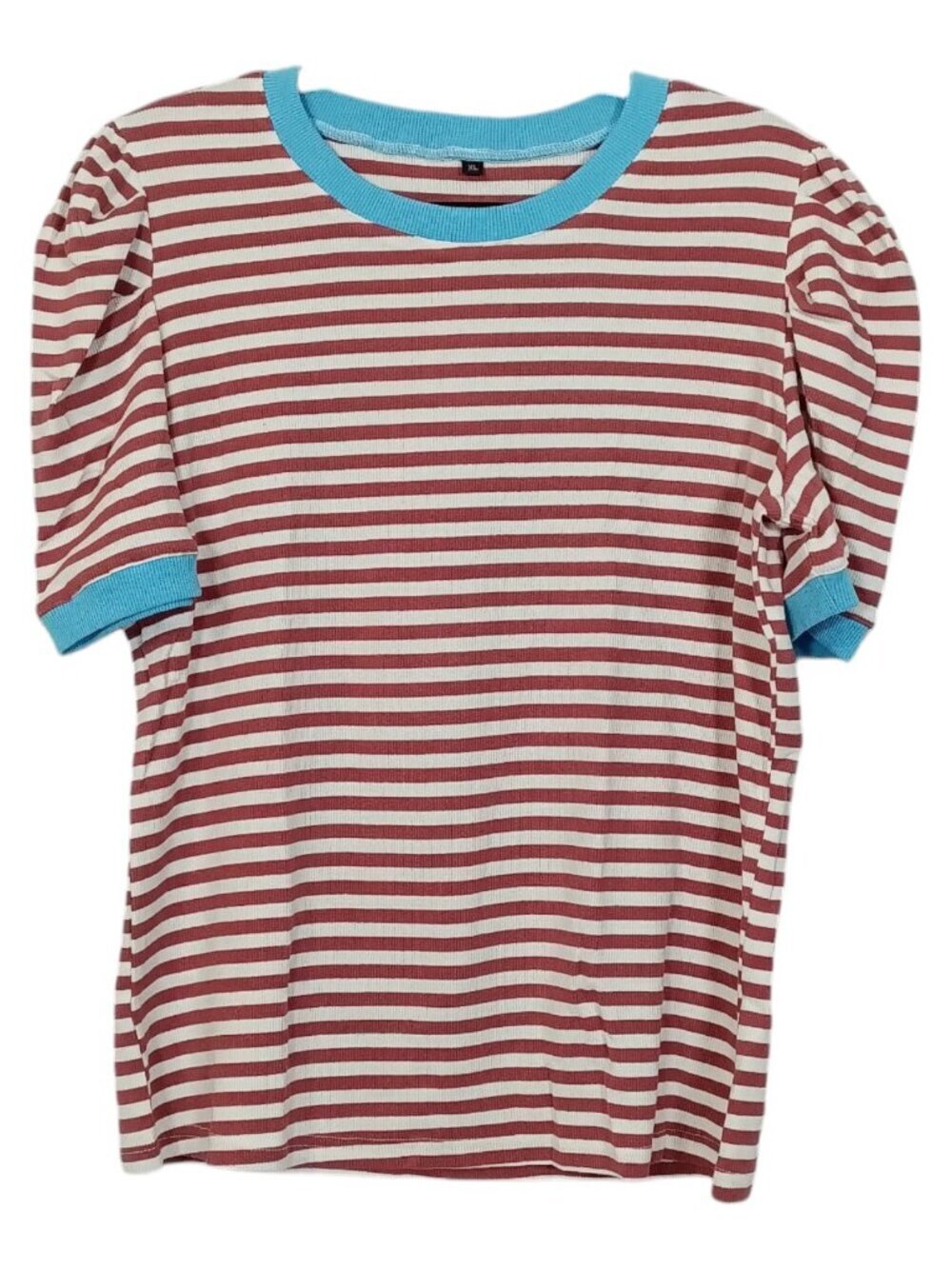 Women's XL Red White Blue Striped Crewneck Shirt Colorblock Y2K Summer Retro Tee